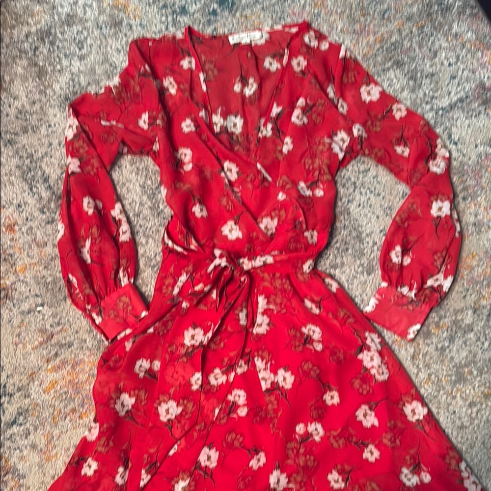 Floral Red Wrap Maxi Dress M - Picture 4 of 9